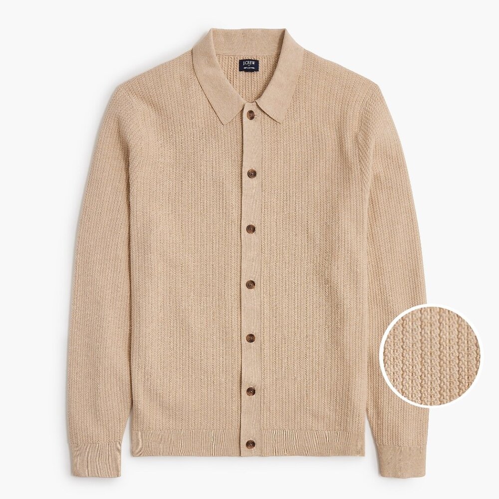 NWT J Crew Factory Textured Cotton Polo Cardigan Sweater